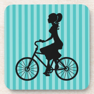 Retro Girl Cyclist Silhouette Getränkeuntersetzer