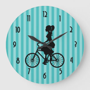 Retro Girl Cyclist Silhouette Große Wanduhr