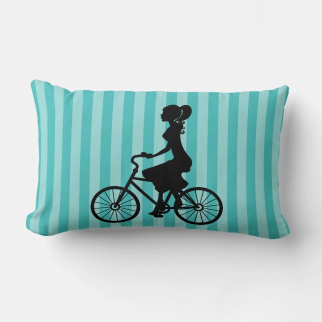 Retro Girl Cyclist Silhouette Lendenkissen (Vorderseite)