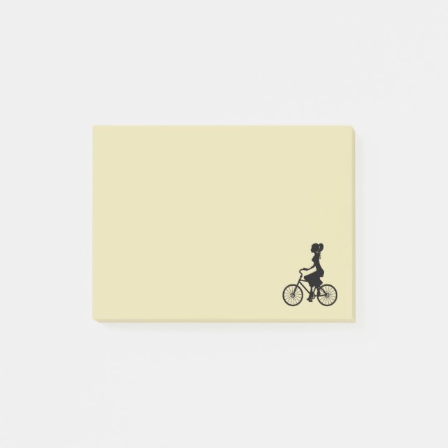 Retro Girl Cyclist Silhouette Post-it Klebezettel (Vorderseite)