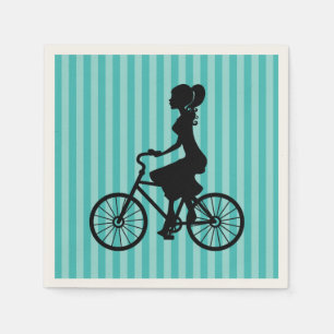 Retro Girl Cyclist Silhouette Serviette