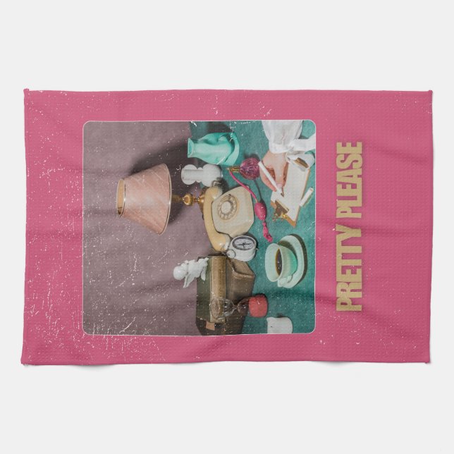 Retro Girl "Hübsche Bitte" Print Bright Vintag Geschirrtuch (Horizontal)