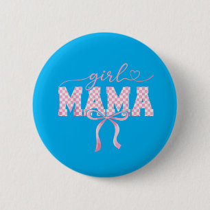 Retro Girl Mama Karierte Müttertags Frauen Kinder Button