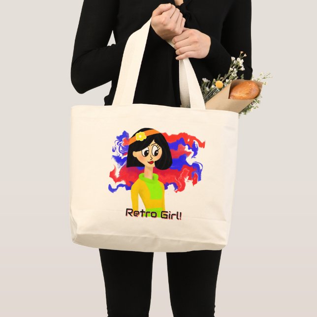 Retro Girl Medium Jumbo Tote Bag Stoffbeutel (Vorderseite (Produkt))