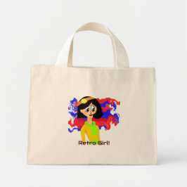 Retro Girl Mini Tote Bag Mini Stoffbeutel