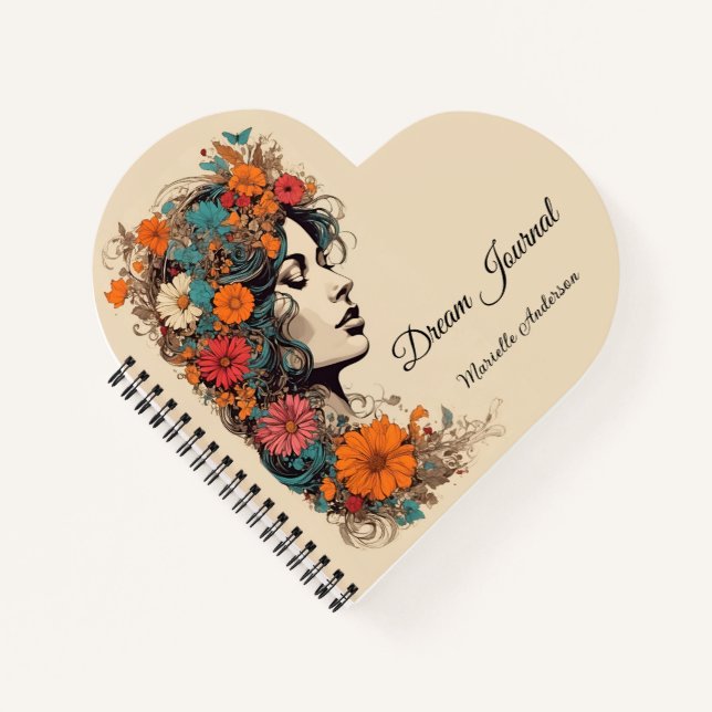 Retro Girl mit Blume in ihrer Haare Notizbuch (Vorderseite)