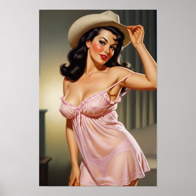Retro Girl mit Cowboy Hat Poster (Vorne)