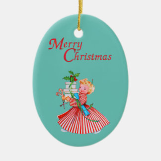 Retro Girl & Presents Frohe Weihnachtscreme Candy Keramik Ornament