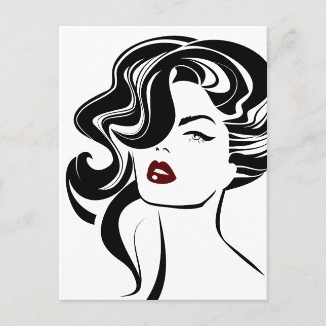 Retro Girl Red Lips Postkarte (Vorderseite)