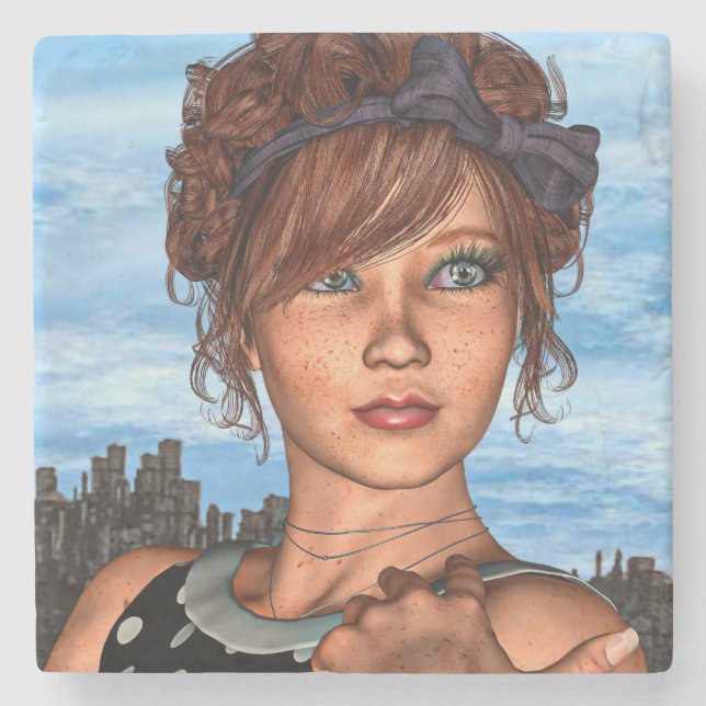 Retro Girl Steinuntersetzer (Vorderseite)