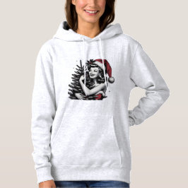 Retro Girl umarmt die Weihnachtsbaum-Hoodie Hoodie