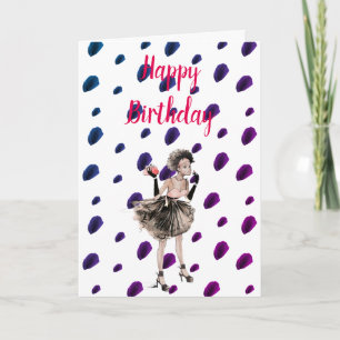 Retro Girl Woman Birthday Card Karte