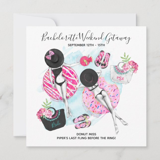 Retro Girls Bachelorette Beach Weekend Einladung (Vorderseite)