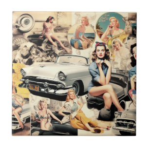 Retro Girls Collage aus den 50er Jahren Fliese