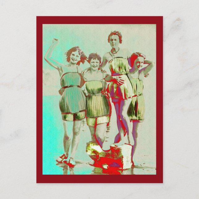 Retro Girls Day am Strand Postkarte (Vorderseite)