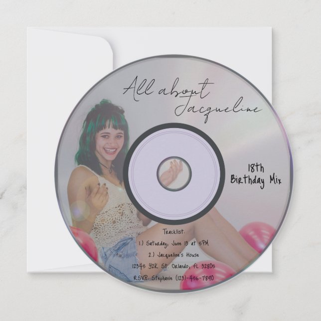 Retro Girl's Music CD Birthday Invitation Einladung (Vorderseite)