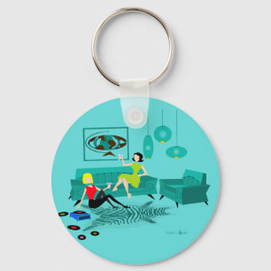 Retro Girls' Night in Button Schlüsselanhänger