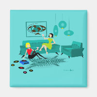 Retro Girl's Night in Square Magnet