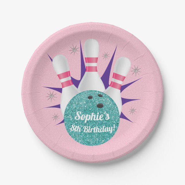 Retro Girls Tenpin Bowling Party Pappteller (Vorderseite)