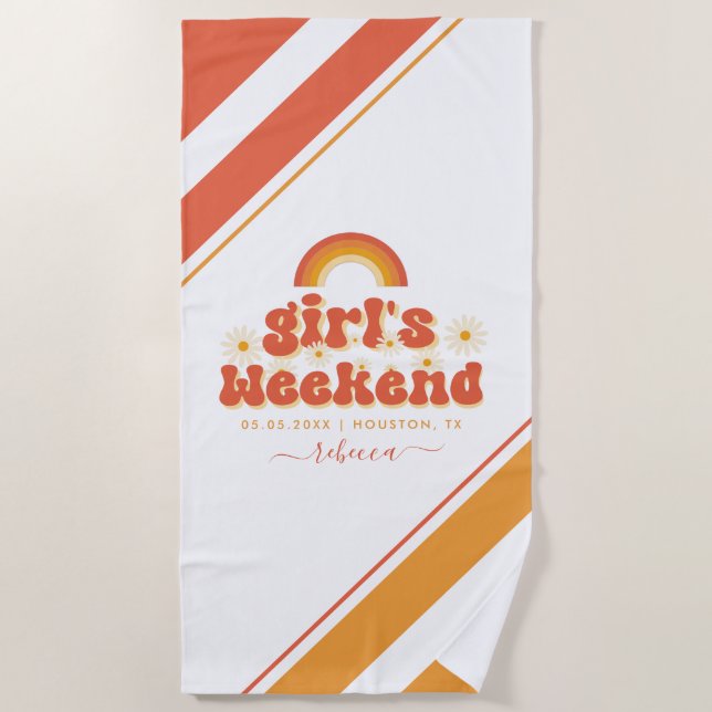 Retro Girls Weekend Individuelle Name Junggeselinn Strandtuch (Vorderseite)