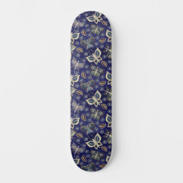 Retro Girly Blue Butterfly Muster breit Skateboard
