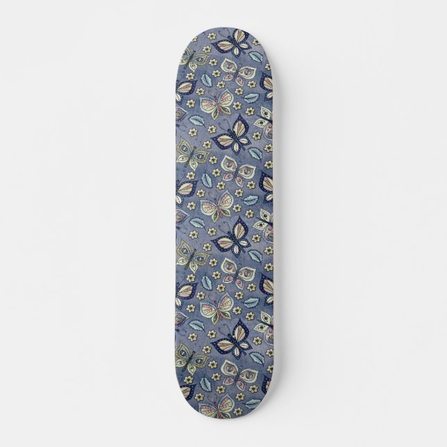 Retro Girly Blue Butterfly Musterskateboard Skateboard (Vorne)