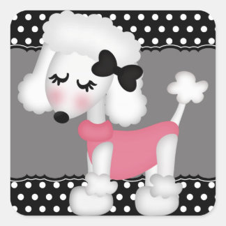 Retro Girly Paris Poodle Dog Quadratischer Aufkleber