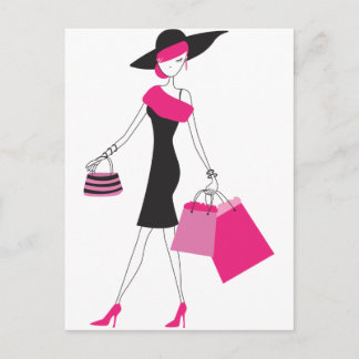 Retro Girly Paris Shopping Postkarte