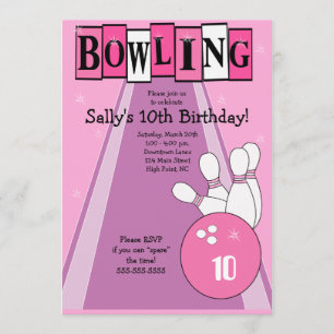Retro Girly Pink Birthday Bowling Party Einladung