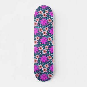 Retro Girly Pink Blumenmuster Skateboard