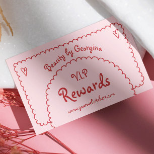 Retro Girly Red Pink Hand Drawn Whimsical Boho Treuekarte