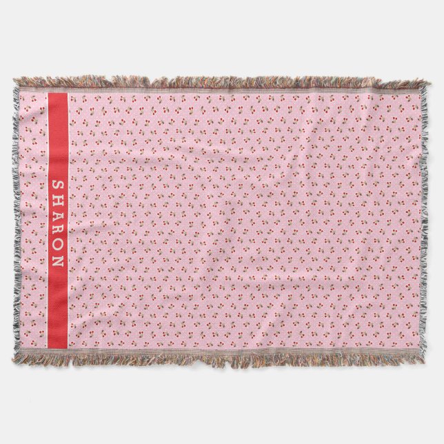 Retro girly rosa Kirsche kopiert Monogramm Decke (Vorderseite)