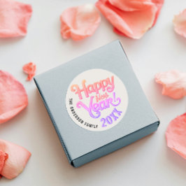 Retro Girly Vintag Happy New Year Pink Script Runder Aufkleber