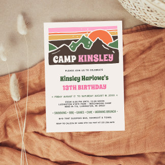Retro Girly Weekend Camp Birthday Invitation Einladung