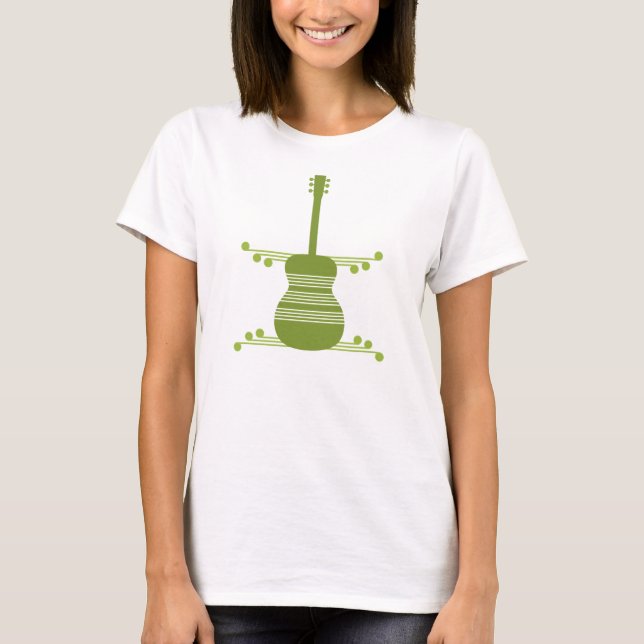 Retro Gitarre Frauen Shirt, Olive Green T-Shirt (Vorderseite)