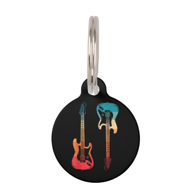 Retro Gitarre Gitarrist Electric Bass Gitarre Rock Haustiermarke (Vorderseite)