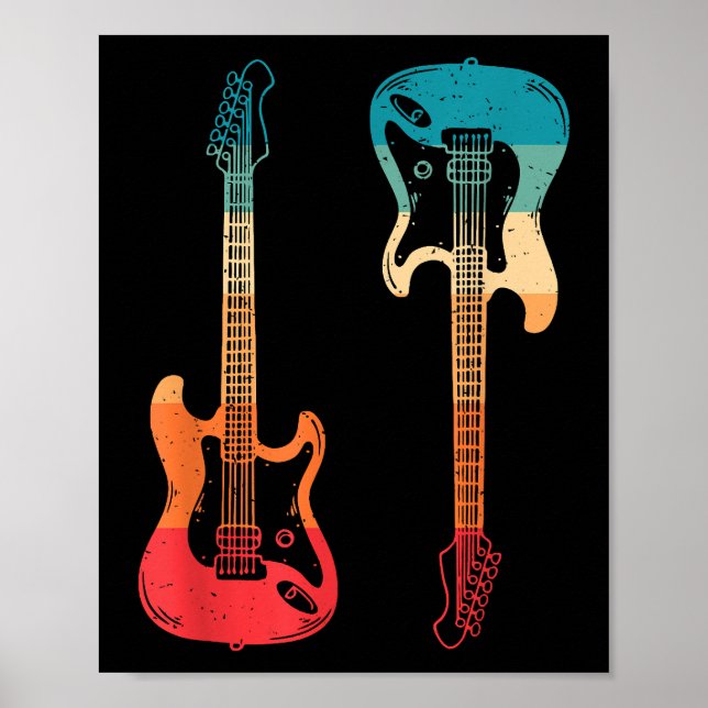 Retro Gitarre Gitarrist Electric Bass Gitarre Rock Poster (Vorne)