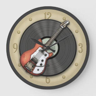 Retro-Gitarre und Vinyl-Schallplatten-Wanduhr Große Wanduhr