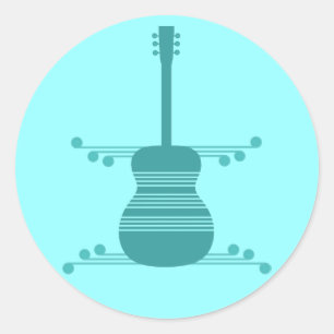 Retro-Gitarren-Aufkleber, Aquamarin Runder Aufkleber
