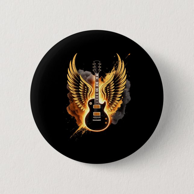 Retro Gitarren Flügel Abstrakt Kunst Rock And Roll Button (Vorderseite)
