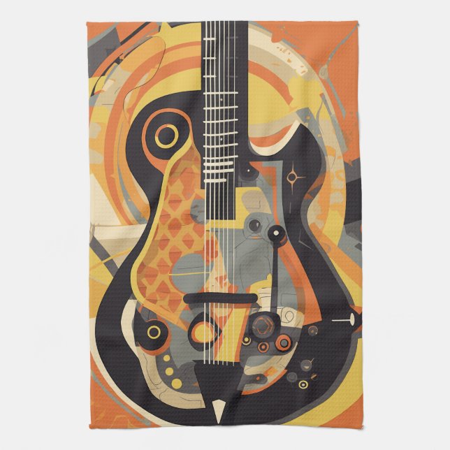 Retro-Gitarren-Illustration Geschirrtuch (Vertikal)