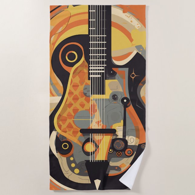 Retro-Gitarren-Illustration Strandtuch (Vorderseite)