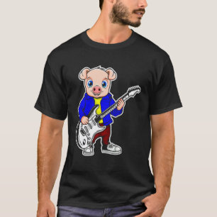 Retro-Gitarren-Rockmusik von Cute Pig 2 T-Shirt