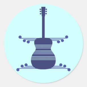 Retro Gitarren Sticker, Navy Blue Runder Aufkleber