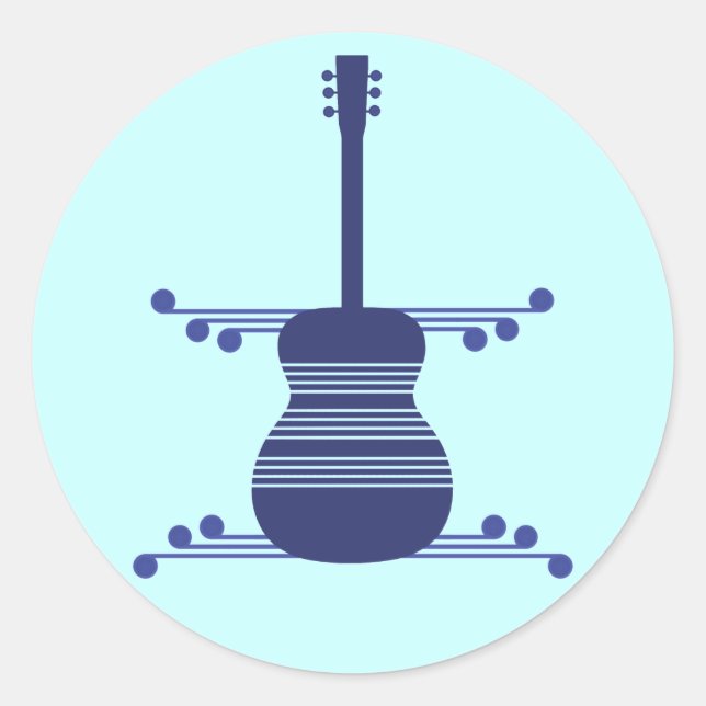 Retro Gitarren Sticker, Navy Blue Runder Aufkleber (Vorderseite)