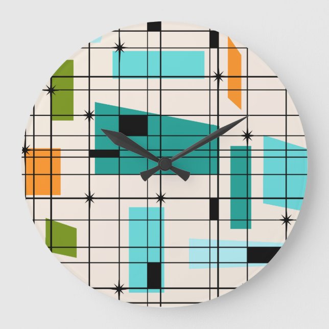 Retro Gitter u. Sternexplosion-Acrylwand-Uhr Große Wanduhr (Vorderseite)