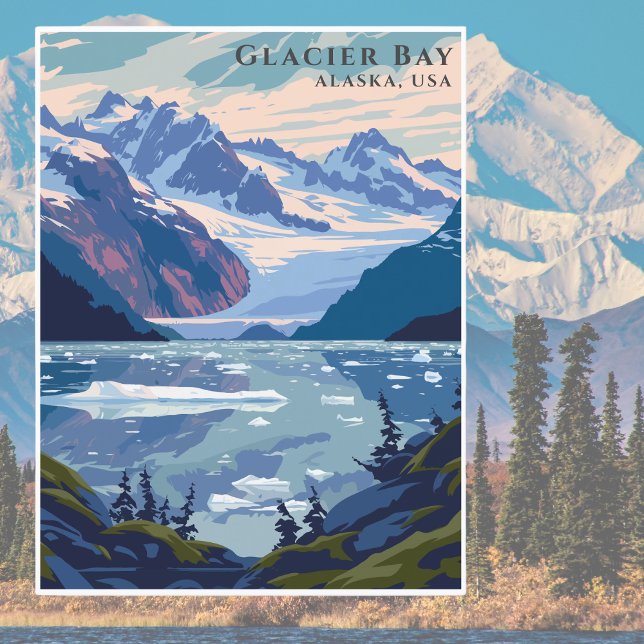 Retro Glacier Bay Alaska USA National Park Travel Postkarte (Von Creator hochgeladen)