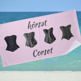 Retro Glam Black Corsets Pink Strandtuch