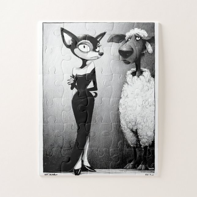 Retro Glam Cat and Sheep Jigsaw Puzzle (Vertikal)
