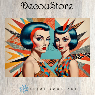 Retro Glam Duo – Vintage Pop Art Frauen Decoupage Seidenpapier